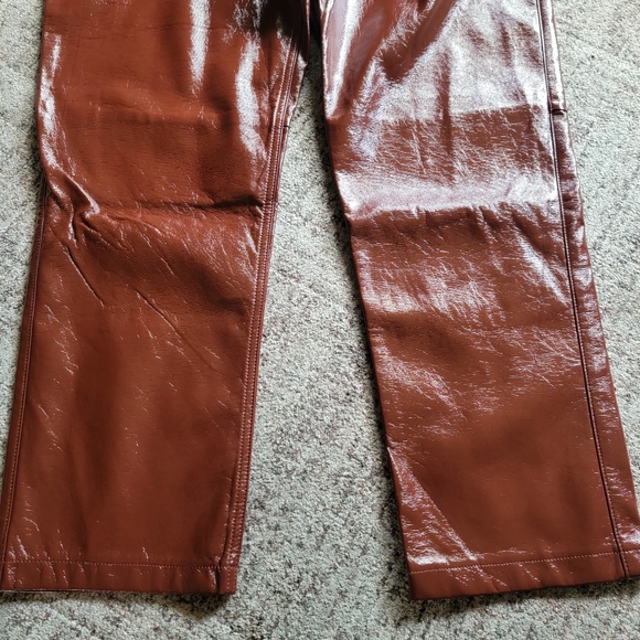 A&F Curve Love Brown 90s Straight Ultra High Rise Vegan‎ Faux Leather Pants 32 - Picture 6 of 16